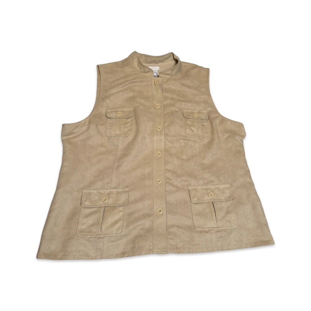 NWT Chico's Faux Suede Safari Inspired Button up Vest - Sand - Chico's Size 4